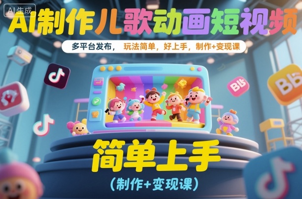 AI制作儿歌动画短视频,多平台发布,玩法简单,好上手,制作+变现课-小优资源网